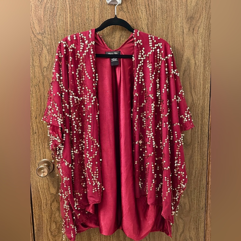 Chic Sequin Cardigan in Rich Red